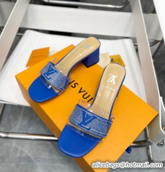 Most Popular Louis Vuitton TPU and LV Crystal Heel Slide Sandals Blue 032611