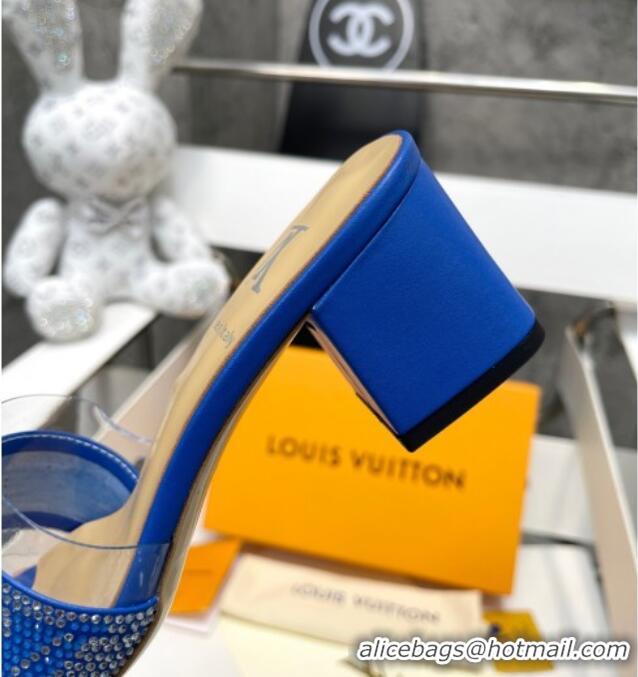 Most Popular Louis Vuitton TPU and LV Crystal Heel Slide Sandals Blue 032611