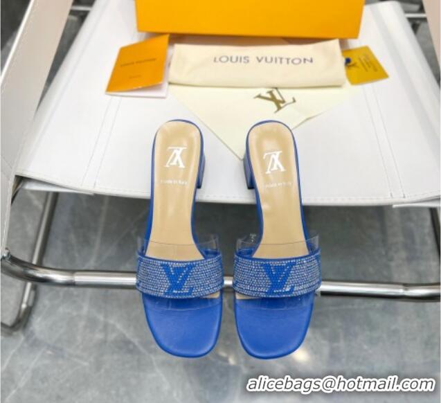 Most Popular Louis Vuitton TPU and LV Crystal Heel Slide Sandals Blue 032611