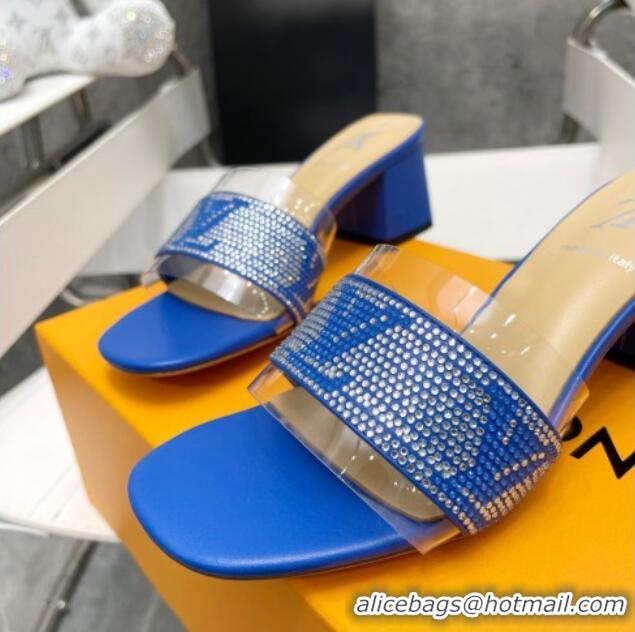 Most Popular Louis Vuitton TPU and LV Crystal Heel Slide Sandals Blue 032611