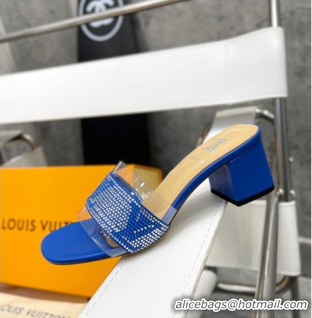 Most Popular Louis Vuitton TPU and LV Crystal Heel Slide Sandals Blue 032611