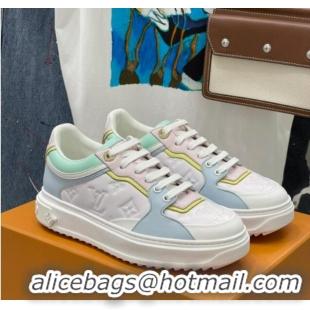 Popular Style Louis Vuitton Time Out Sneaker in Monogram-embossed Leather Blue/White/Green 0329054