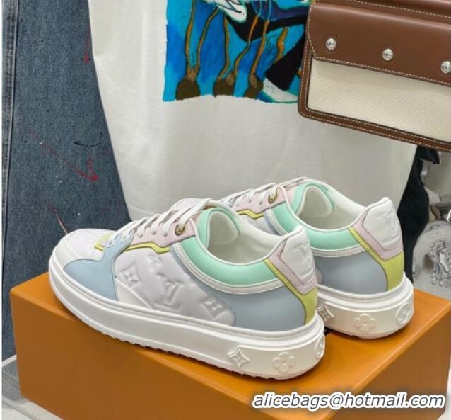 Popular Style Louis Vuitton Time Out Sneaker in Monogram-embossed Leather Blue/White/Green 0329054