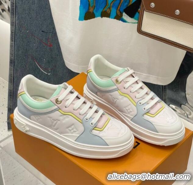 Popular Style Louis Vuitton Time Out Sneaker in Monogram-embossed Leather Blue/White/Green 0329054