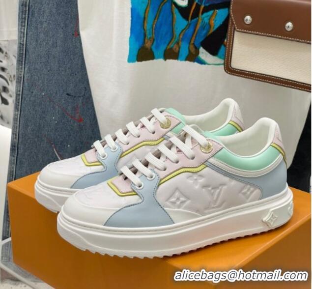 Popular Style Louis Vuitton Time Out Sneaker in Monogram-embossed Leather Blue/White/Green 0329054