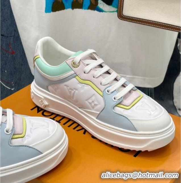 Popular Style Louis Vuitton Time Out Sneaker in Monogram-embossed Leather Blue/White/Green 0329054