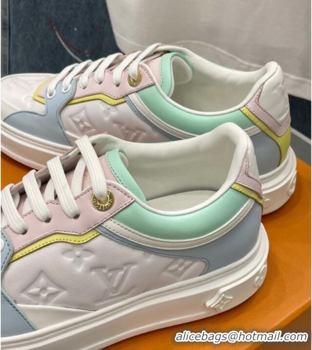 Popular Style Louis Vuitton Time Out Sneaker in Monogram-embossed Leather Blue/White/Green 0329054