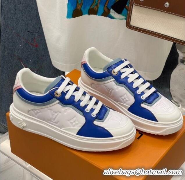 Good Taste Louis Vuitton Time Out Sneaker in Monogram-embossed Leather White/Blue 329055