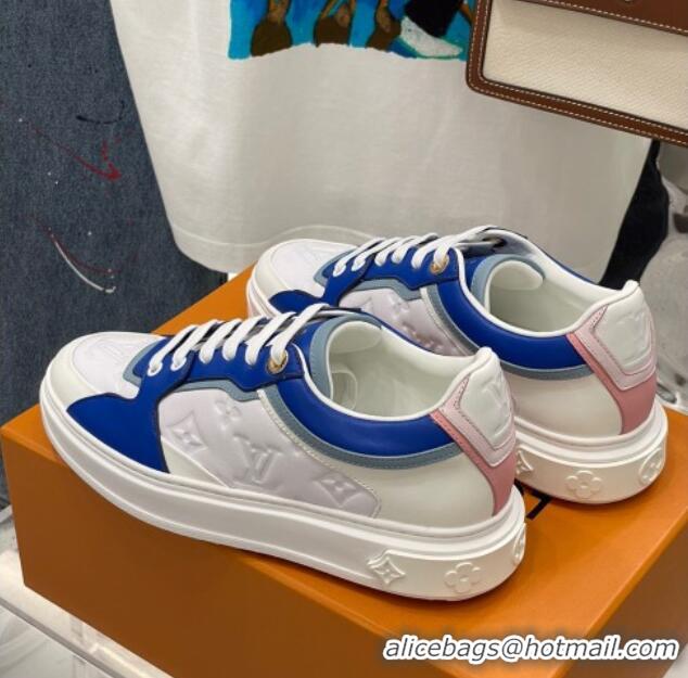 Good Taste Louis Vuitton Time Out Sneaker in Monogram-embossed Leather White/Blue 329055