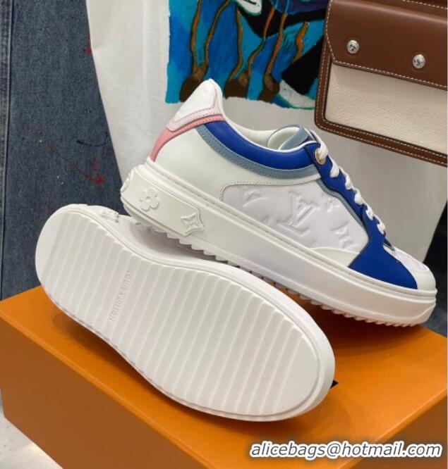 Good Taste Louis Vuitton Time Out Sneaker in Monogram-embossed Leather White/Blue 329055