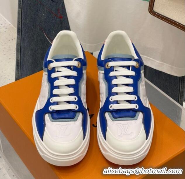 Good Taste Louis Vuitton Time Out Sneaker in Monogram-embossed Leather White/Blue 329055