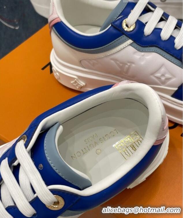 Good Taste Louis Vuitton Time Out Sneaker in Monogram-embossed Leather White/Blue 329055