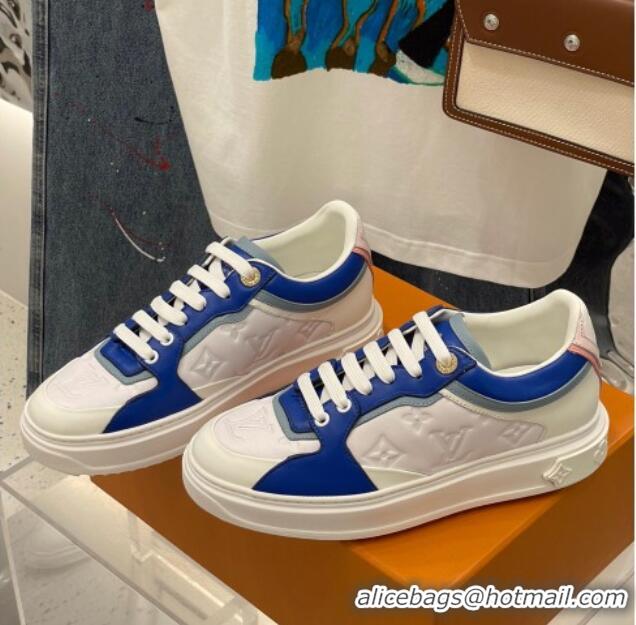 Good Taste Louis Vuitton Time Out Sneaker in Monogram-embossed Leather White/Blue 329055