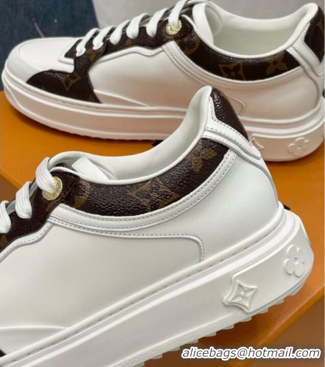 Feminine Louis Vuitton Time Out Sneaker in Monogram Canvas and Smooth Leather White/Brown 0329056