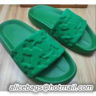 Top Sales Louis Vuitton Sunbath Monogram Rubber Flat Slide Sandals Green 042514