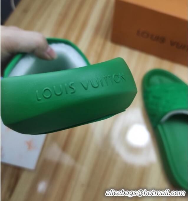 Top Sales Louis Vuitton Sunbath Monogram Rubber Flat Slide Sandals Green 042514