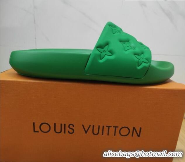 Top Sales Louis Vuitton Sunbath Monogram Rubber Flat Slide Sandals Green 042514