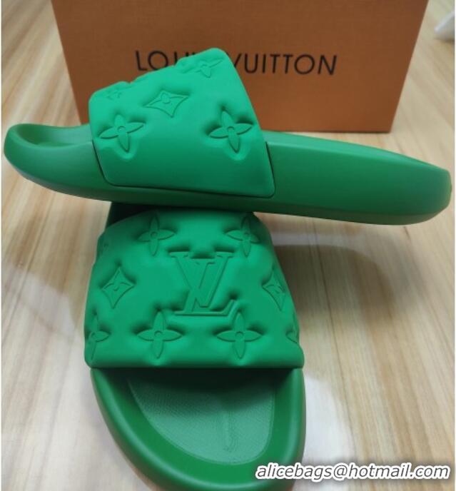 Top Sales Louis Vuitton Sunbath Monogram Rubber Flat Slide Sandals Green 042514