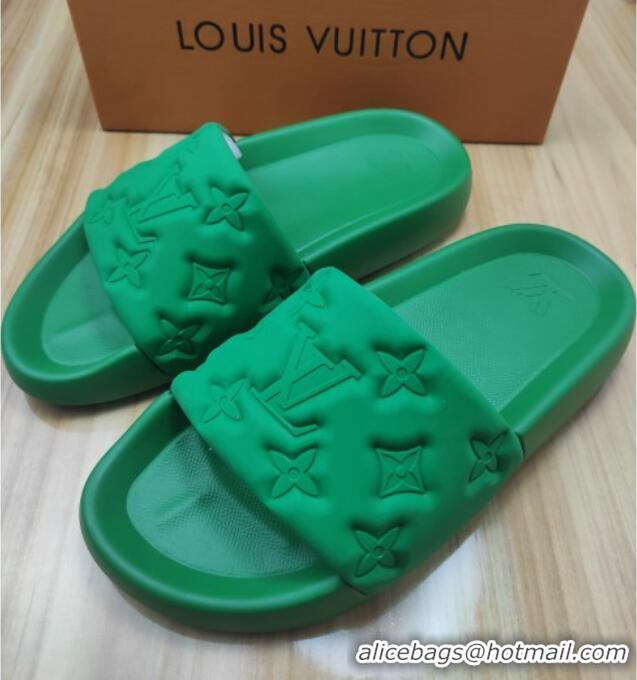 Top Sales Louis Vuitton Sunbath Monogram Rubber Flat Slide Sandals Green 042514