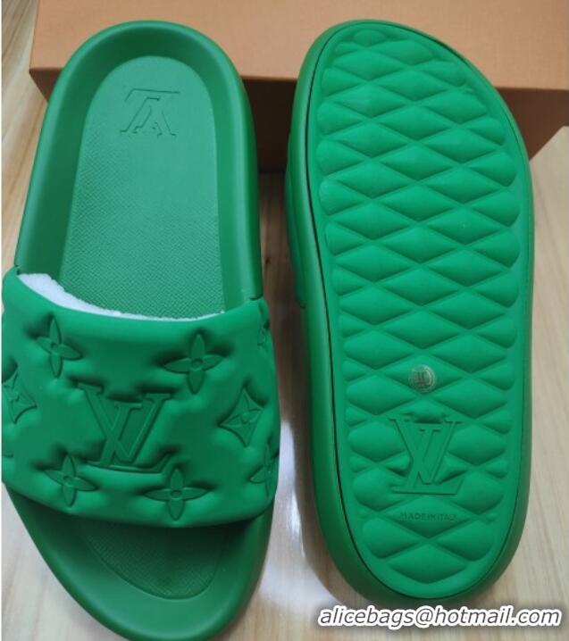 Top Sales Louis Vuitton Sunbath Monogram Rubber Flat Slide Sandals Green 042514