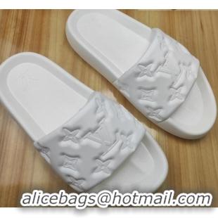 Trendy Design Louis Vuitton Sunbath Monogram Rubber Flat Slide Sandals White 042515