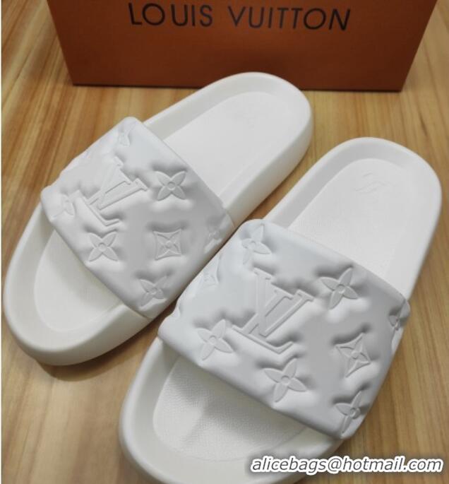 Trendy Design Louis Vuitton Sunbath Monogram Rubber Flat Slide Sandals White 042515