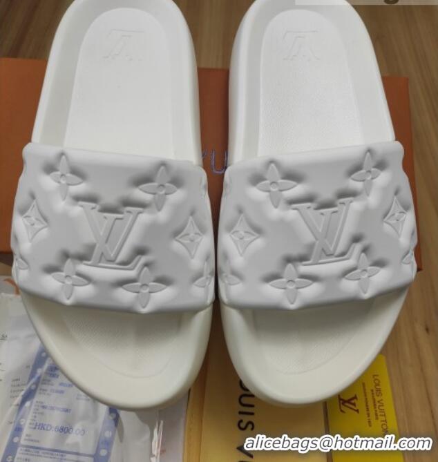 Trendy Design Louis Vuitton Sunbath Monogram Rubber Flat Slide Sandals White 042515