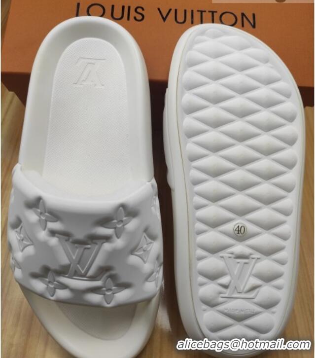 Trendy Design Louis Vuitton Sunbath Monogram Rubber Flat Slide Sandals White 042515