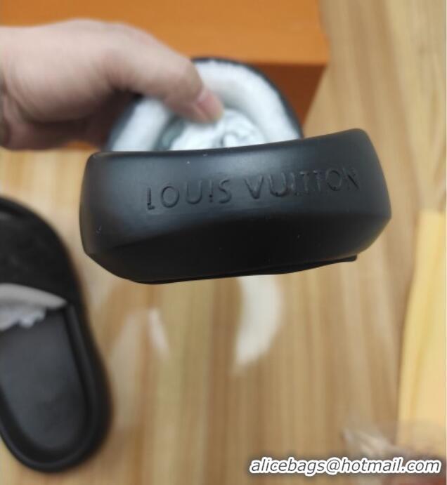 Best Grade Louis Vuitton Sunbath Monogram Rubber Flat Slide Sandals Black 042516