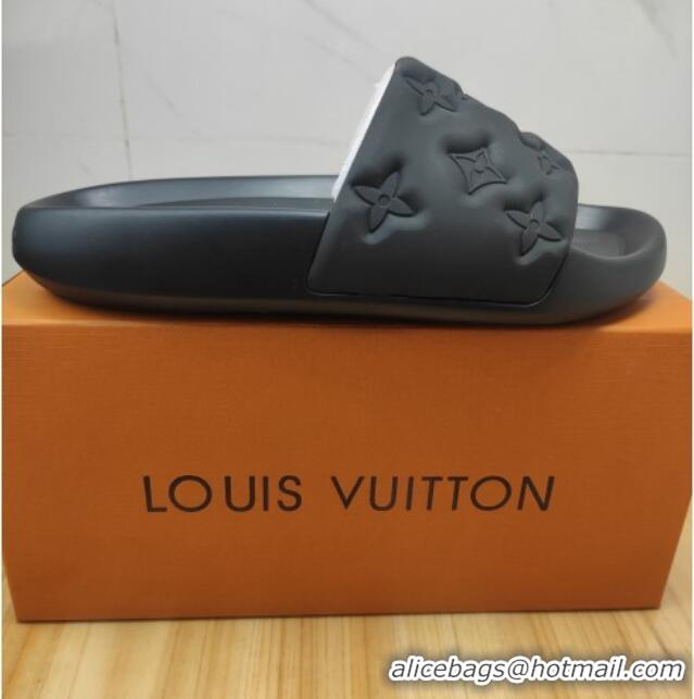 Best Grade Louis Vuitton Sunbath Monogram Rubber Flat Slide Sandals Black 042516