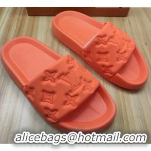 Super Quality Louis Vuitton Sunbath Monogram Rubber Flat Slide Sandals Orange 042517