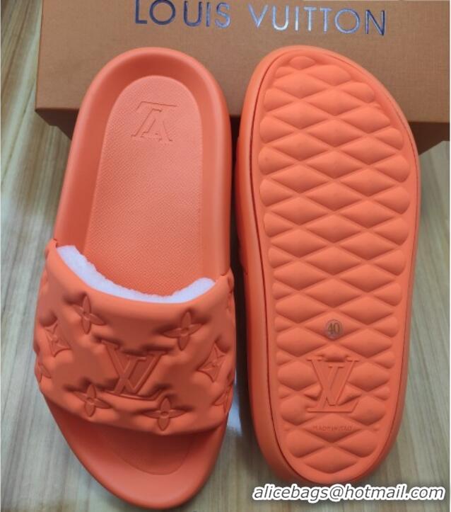 Super Quality Louis Vuitton Sunbath Monogram Rubber Flat Slide Sandals Orange 042517