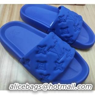 Good Quality Louis Vuitton Sunbath Monogram Rubber Flat Slide Sandals Blue 042518