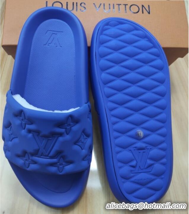 Good Quality Louis Vuitton Sunbath Monogram Rubber Flat Slide Sandals Blue 042518