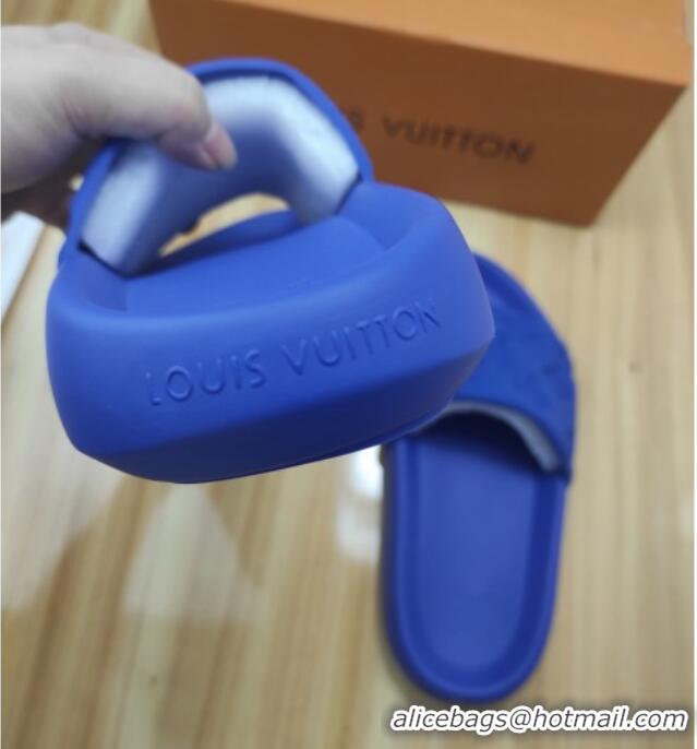 Good Quality Louis Vuitton Sunbath Monogram Rubber Flat Slide Sandals Blue 042518