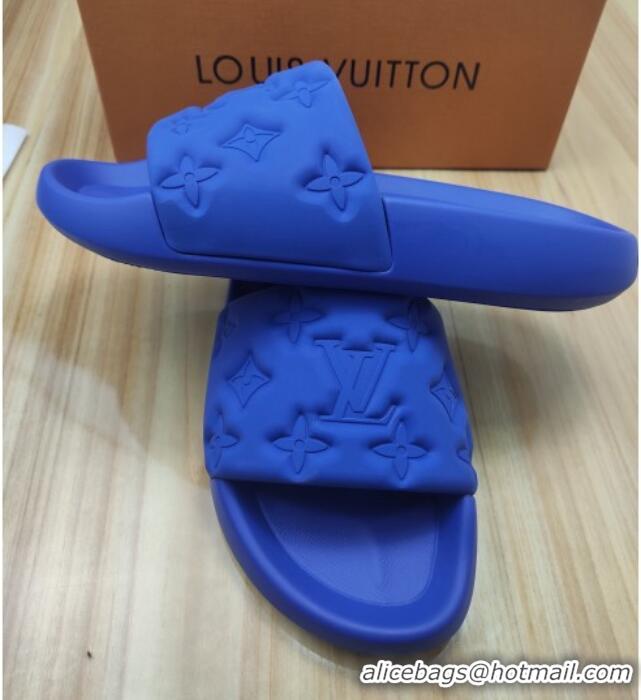 Good Quality Louis Vuitton Sunbath Monogram Rubber Flat Slide Sandals Blue 042518