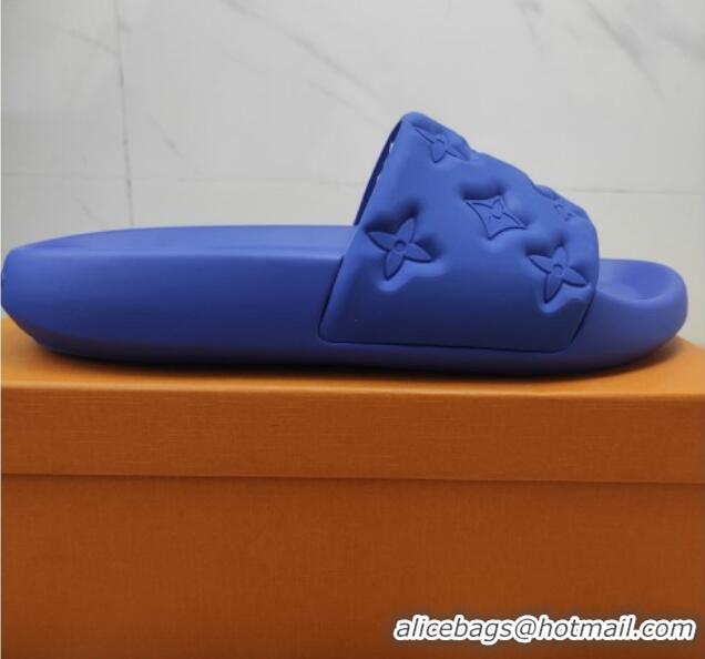 Good Quality Louis Vuitton Sunbath Monogram Rubber Flat Slide Sandals Blue 042518