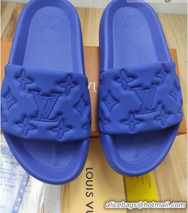 Good Quality Louis Vuitton Sunbath Monogram Rubber Flat Slide Sandals Blue 042518