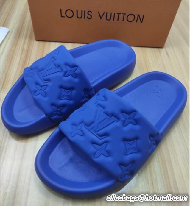 Good Quality Louis Vuitton Sunbath Monogram Rubber Flat Slide Sandals Blue 042518