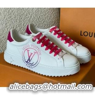 Discount Louis Vuitton Time Out LV Circle Signature Print Leather Sneakers White/Pink 042519