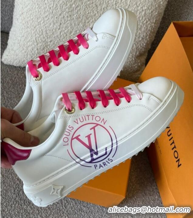 Discount Louis Vuitton Time Out LV Circle Signature Print Leather Sneakers White/Pink 042519