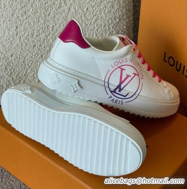 Discount Louis Vuitton Time Out LV Circle Signature Print Leather Sneakers White/Pink 042519