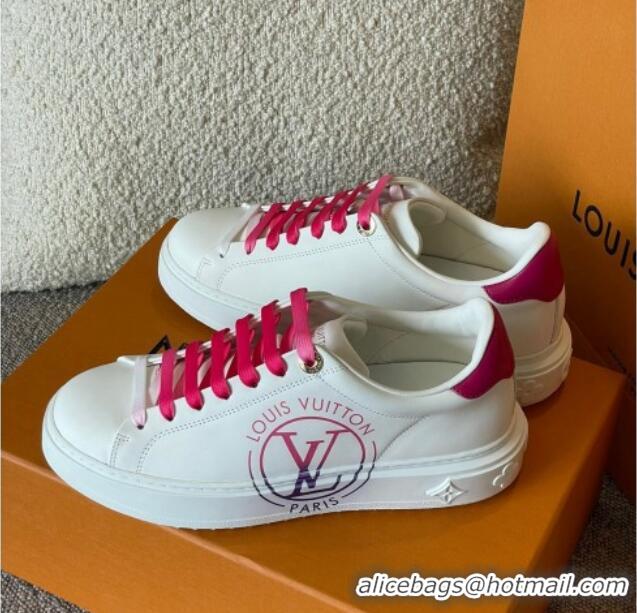 Discount Louis Vuitton Time Out LV Circle Signature Print Leather Sneakers White/Pink 042519