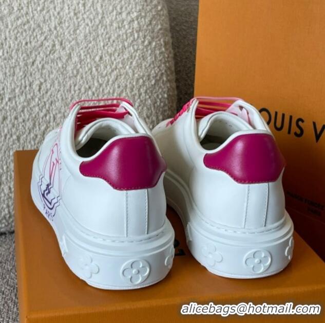 Discount Louis Vuitton Time Out LV Circle Signature Print Leather Sneakers White/Pink 042519