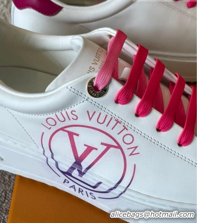 Discount Louis Vuitton Time Out LV Circle Signature Print Leather Sneakers White/Pink 042519