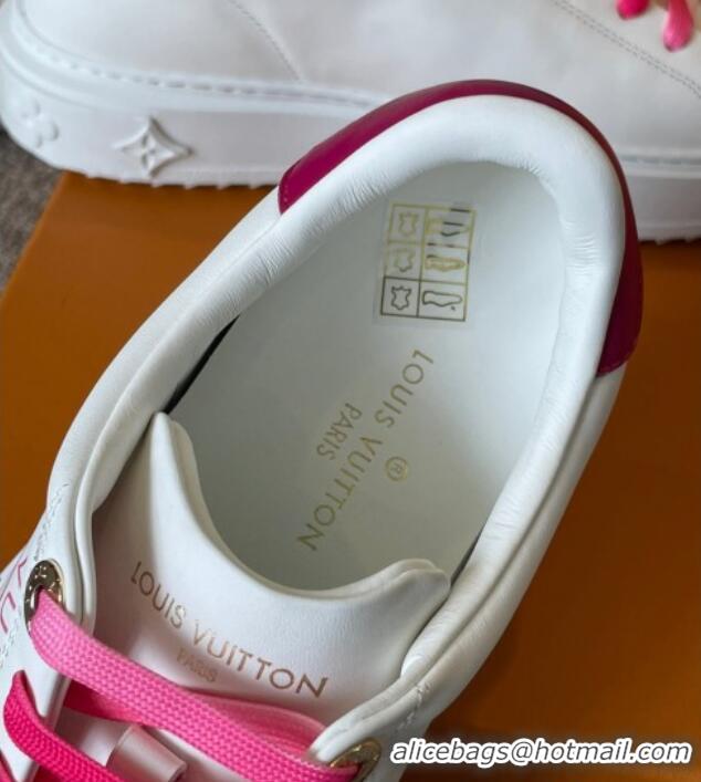 Discount Louis Vuitton Time Out LV Circle Signature Print Leather Sneakers White/Pink 042519