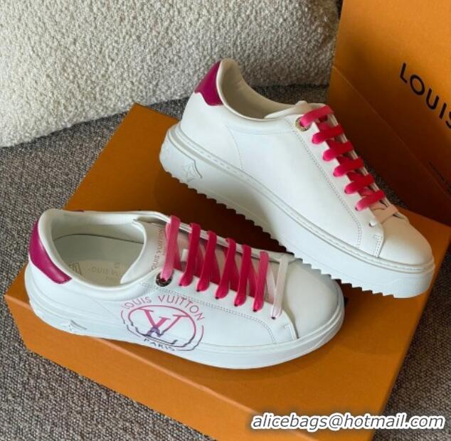 Discount Louis Vuitton Time Out LV Circle Signature Print Leather Sneakers White/Pink 042519