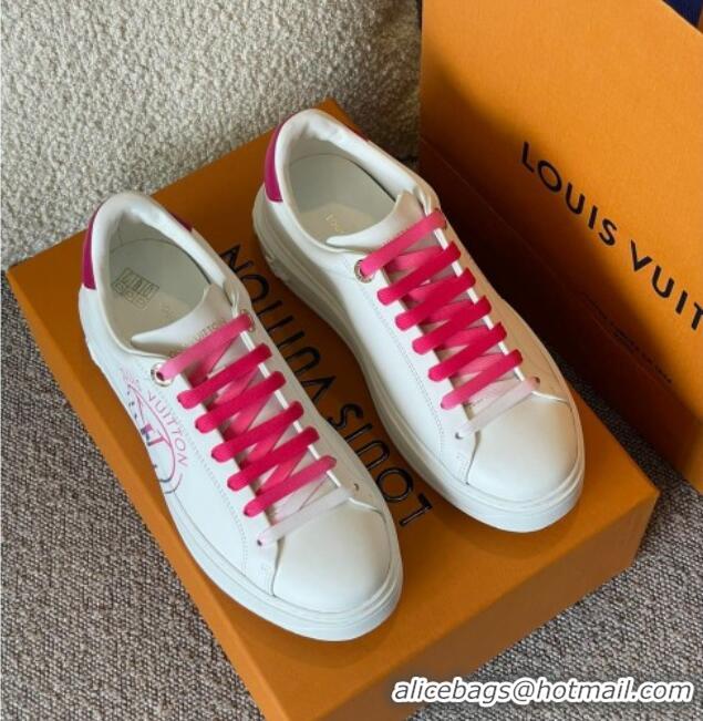 Discount Louis Vuitton Time Out LV Circle Signature Print Leather Sneakers White/Pink 042519