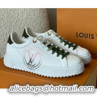 Perfect Louis Vuitton Time Out LV Circle Signature Print Leather Sneakers White/Green 042520