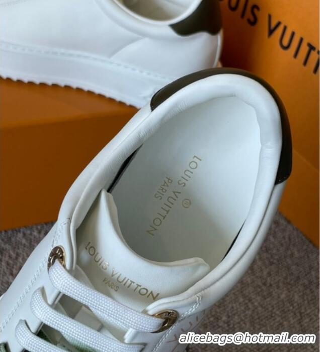 Perfect Louis Vuitton Time Out LV Circle Signature Print Leather Sneakers White/Green 042520